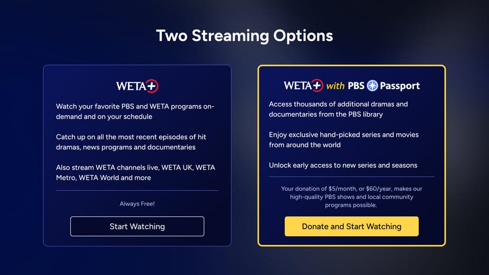 WETA+ on-boarding screen