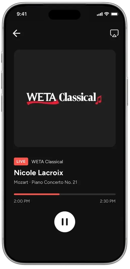 WETA Classical live radio playing in the WETA+ phone app